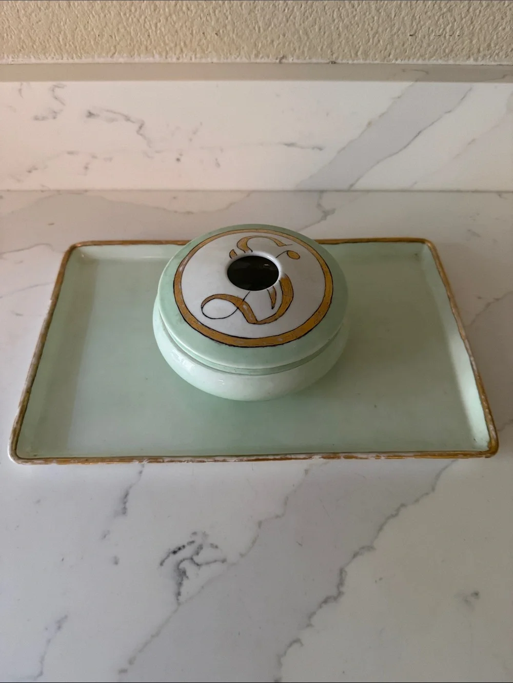 Antique Bavarian Porcelain Hair Receiver Vanity Tray with Provenance Custom
